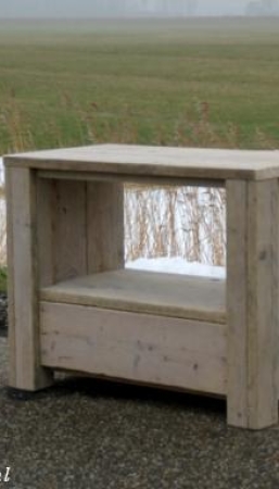 Steigerhouten audiomeubel Snitsermar met lade
